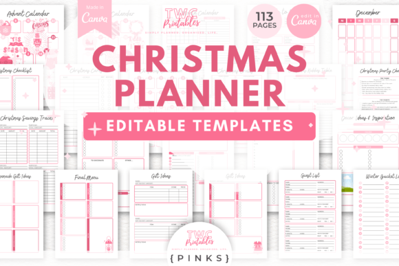 Christmas Planner Canva Templates /PINKS: Your Holiday Command Center