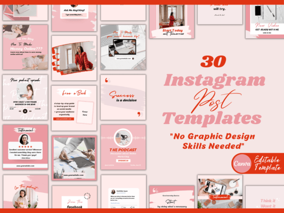 Instagram Post Templates: Pink & Red Design for Canva