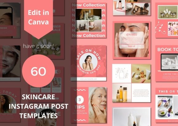 Streamline Your Skincare Content: 60 Instagram Canva Templates